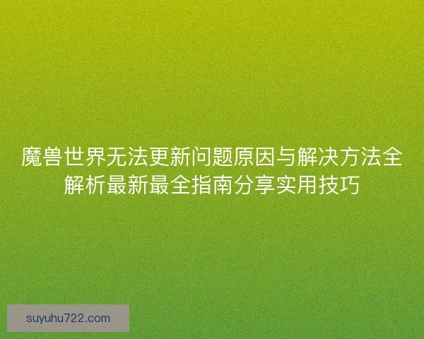 魔兽世界无法更新问题原因与解决方法全解析最新最全指南分享实用技巧